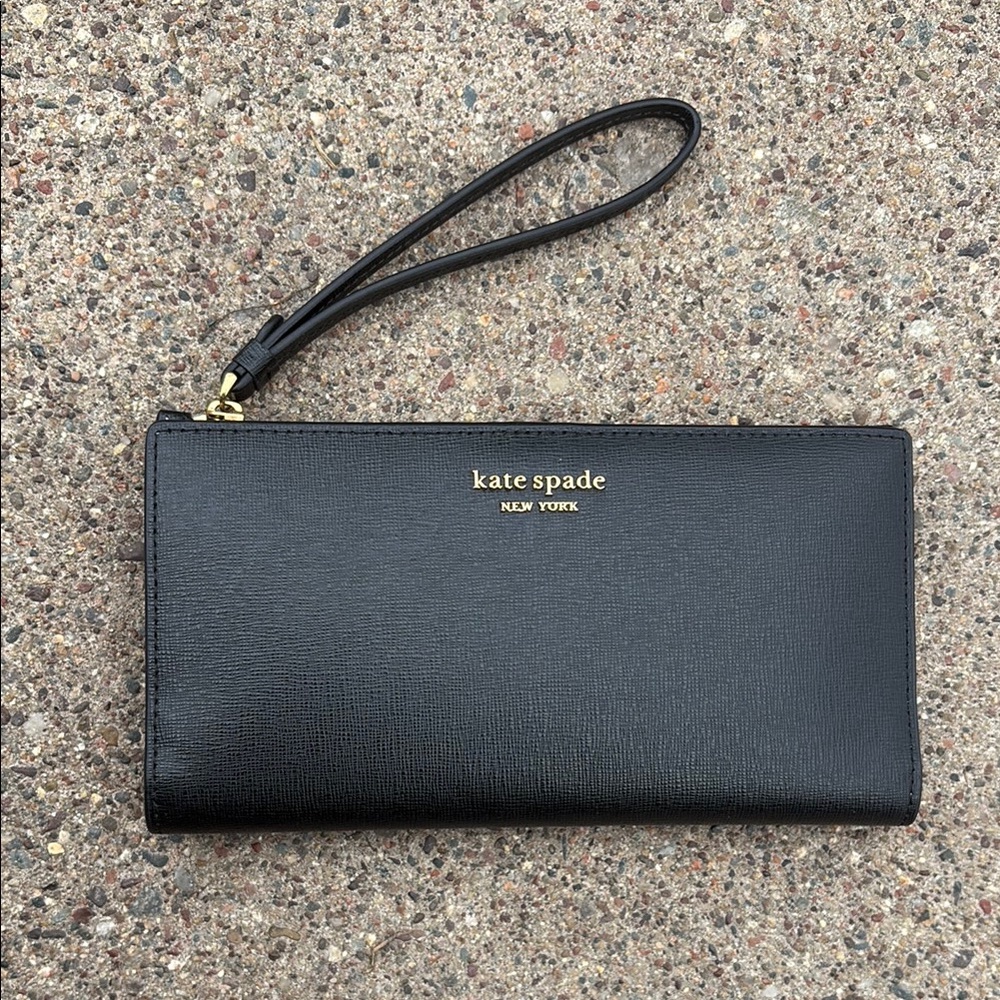 Kate Spade Black Leather wallet Wristlet Clutch K219